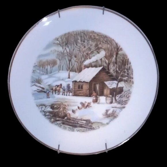 Currier & Ives Other - "A Home In The Wilderness" By Currier & Ives Decorated Plate W/Wall Plate Hanger